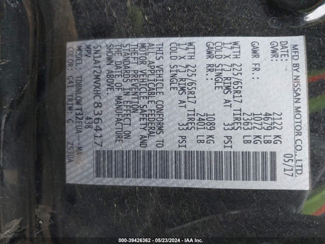 Nissan ROGUE SV 2017 5N1AT2MVXHC836417 Image 9