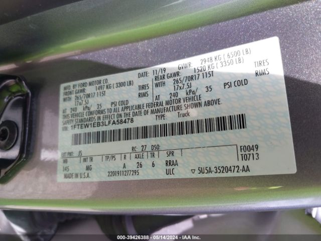 1FTEW1EB3LFA58478 Ford F-150 Xlt