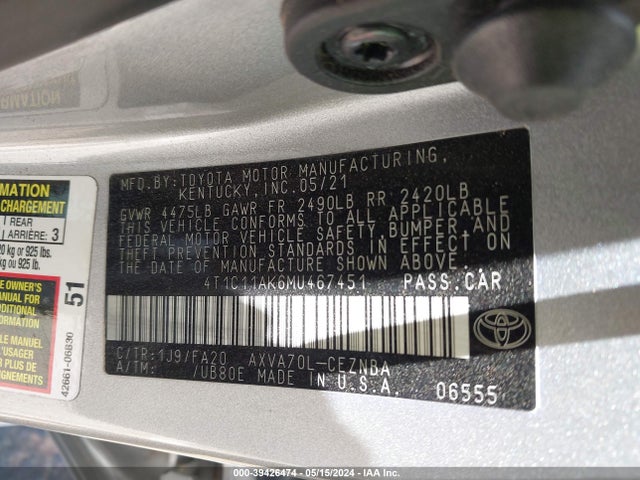 Toyota CAMRY LE 2021 4T1C11AK6MU467451 Image 9