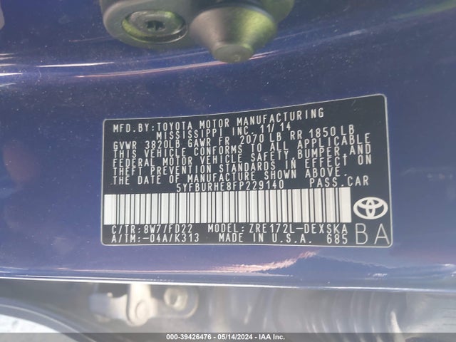 Toyota Corolla S Plus 2015 5YFBURHE8FP229140 Image 9