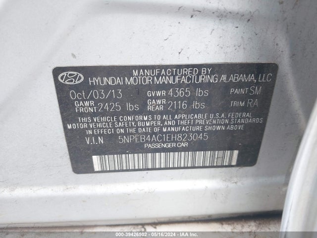Hyundai SONATA GLS 2014 5NPEB4AC1EH823045 Image 9