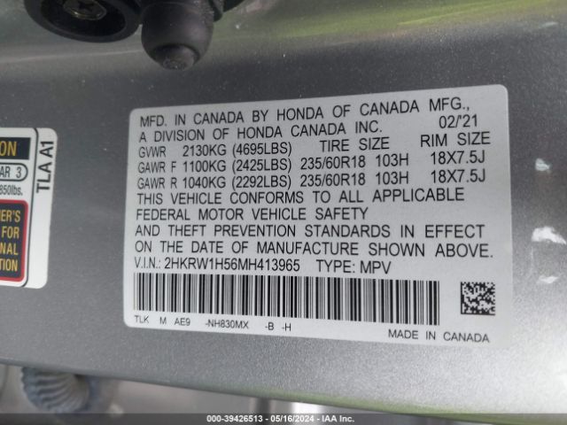 2HKRW1H56MH413965 Honda Cr-v 2wd Ex