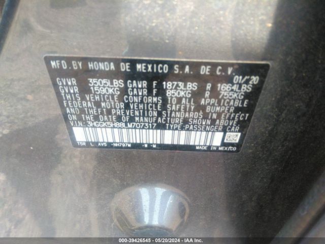 3HGGK5H88LM707317 Honda FIT EX