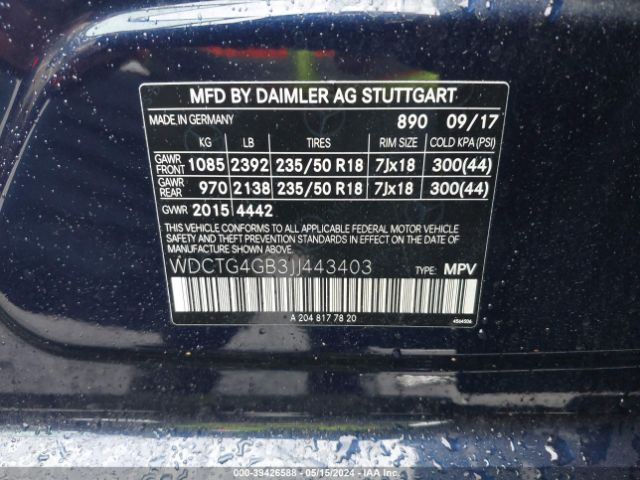 WDCTG4GB3JJ443403 Mercedes-Benz Gla 250 4matic