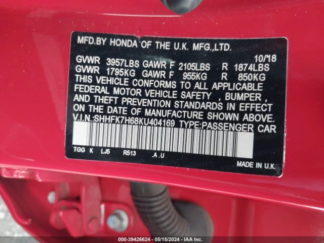 SHHFK7H68KU404169 Honda CIVIC EX
