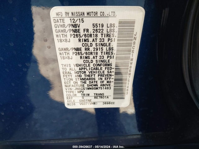 JN8CS1MW8GM751463 Infiniti QX70