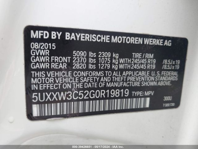 5UXXW3C52G0R19819 BMW X4 Xdrive28i