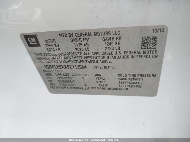 Chevrolet EQUINOX LS 2015 1GNFLEEKXFZ112034 Image 9