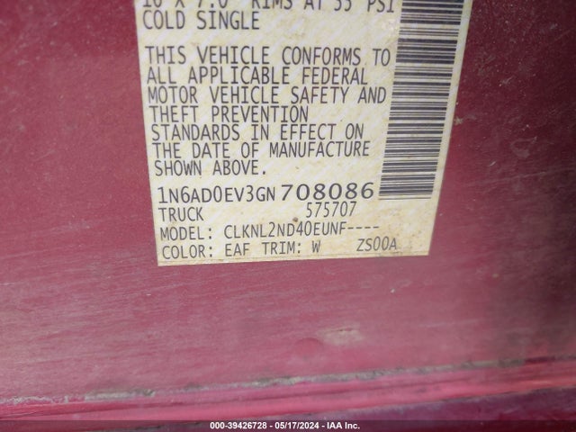 Nissan Frontier Sv 2016 1N6AD0EV3GN708086 Image 9