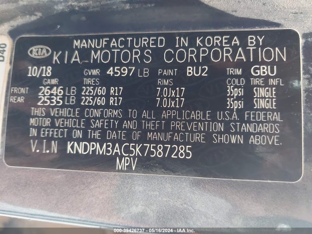 KIA Sportage Lx 2019 KNDPM3AC5K7587285 Image 9