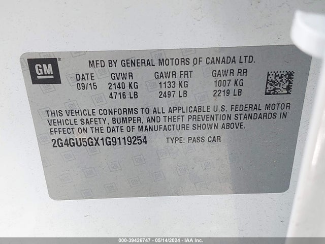 2G4GU5GX1G9119254 Buick Regal Turbo Gs