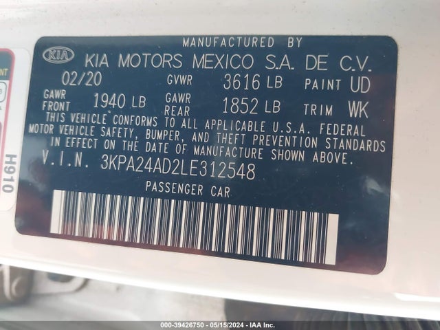 KIA RIO LX 2020 3KPA24AD2LE312548 Image 9