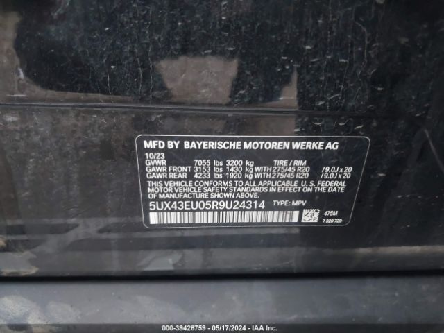 5UX43EU05R9U24314 BMW X5 Phev Xdrive50e