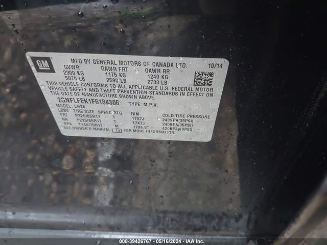 Chevrolet EQUINOX 1LT 2015 2GNFLFEK1F6184306 Image 9