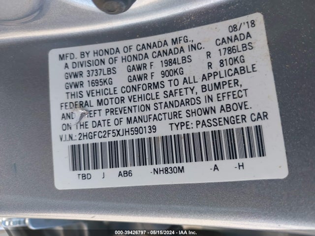 Honda k20c2 2018 2HGFC2F5XJH590139 Image 21