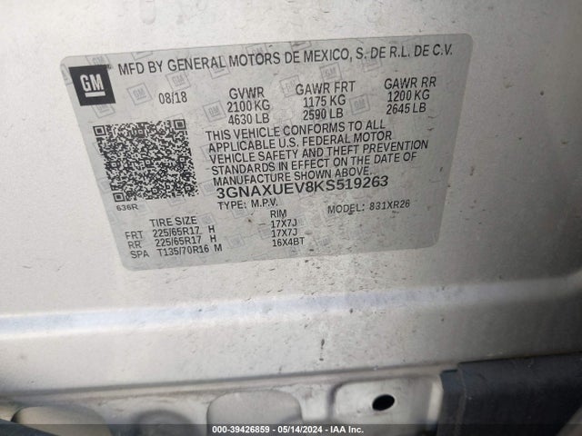 Chevrolet EQUINOX LT 2019 3GNAXUEV8KS519263 Image 9