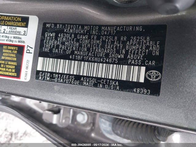 Toyota CAMRY SE 2017 4T1BF1FK6HU424675 Image 9