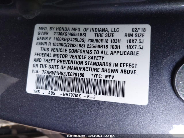 Honda CR-V EX 2018 7FARW1H52JE020186 Image 9