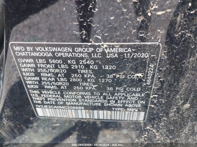 1V2JE2CA0MC206685 Volkswagen Atlas Cross Sport 3.6l V6 Se W/technology