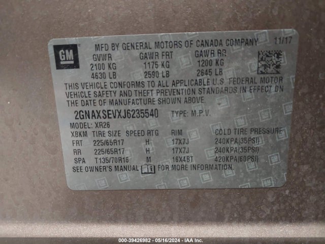 Chevrolet EQUINOX LT 2018 2GNAXSEVXJ6235540 Image 9