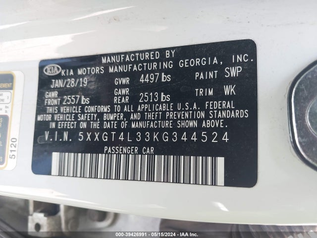 KIA Optima Lx 2019 5XXGT4L33KG344524 Image 9