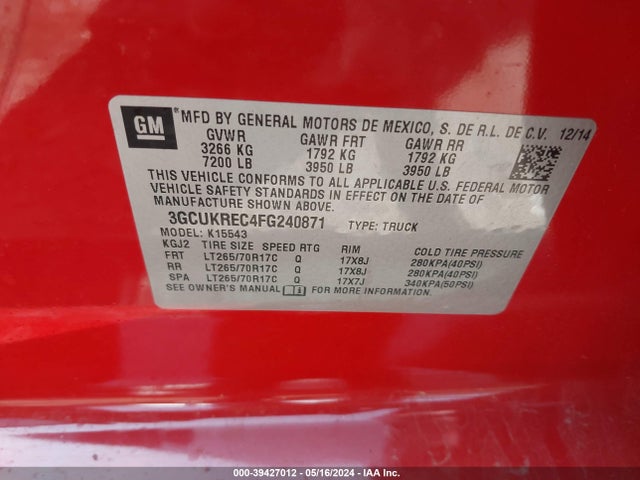 Chevrolet Silverado 1500 1lt 2015 3GCUKREC4FG240871 Image 9