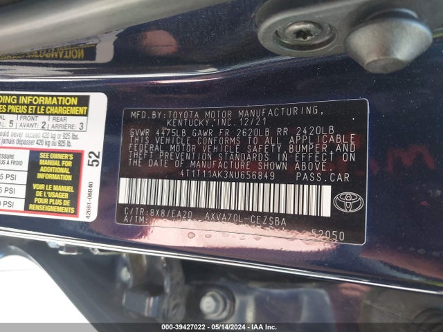 Toyota CAMRY SE 2022 4T1T11AK3NU656849 Image 17