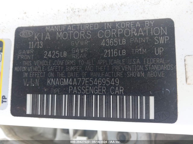 KIA Optima Lx 2014 KNAGM4A77E5469549 Image 9