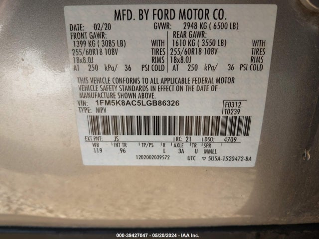 Ford Police Interceptor Utility 2020 1FM5K8AC5LGB86326 Image 9