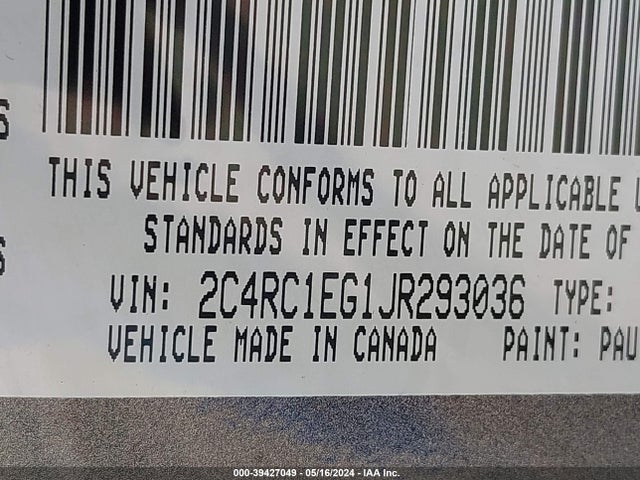 2C4RC1EG1JR293036 Chrysler Pacifica Touring L Plus