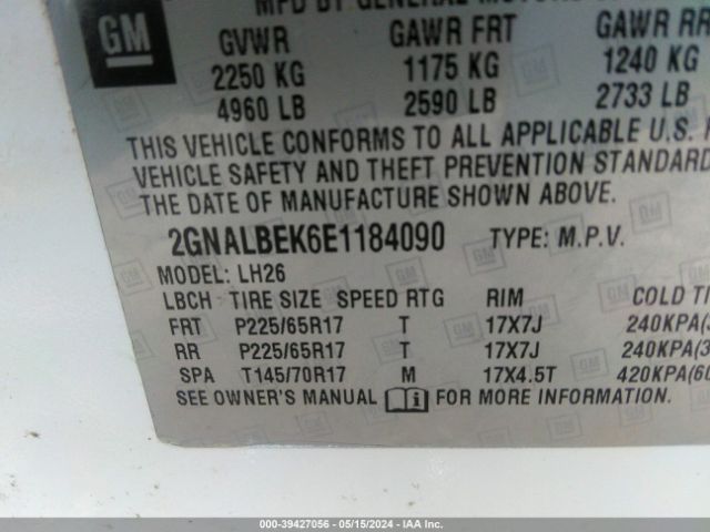 2GNALBEK6E1184090 Chevrolet EQUINOX 1LT