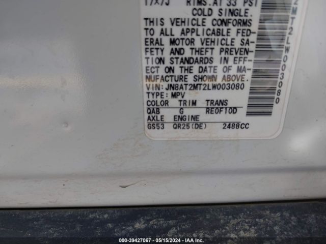 JN8AT2MT2LW003080 Nissan Rogue Sv Fwd