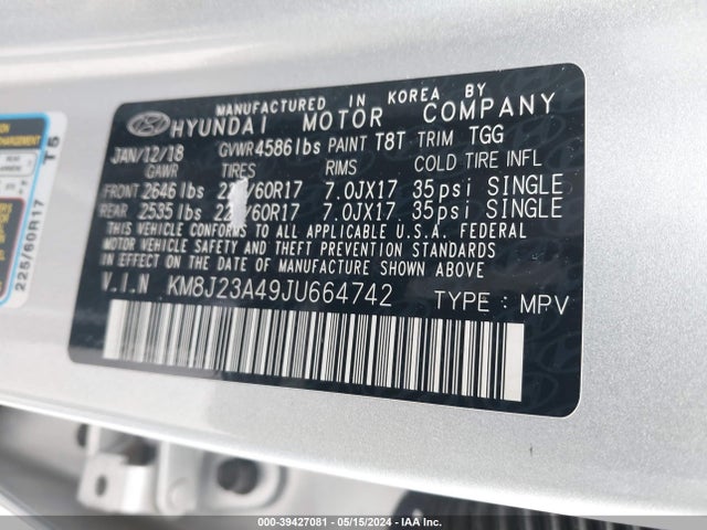 Hyundai TUCSON SE 2018 KM8J23A49JU664742 Image 9
