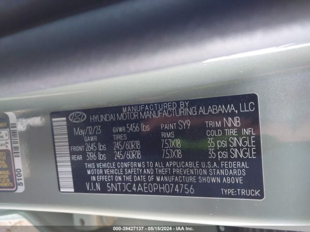 5NTJC4AE0PH074756 Hyundai Santa Cruz Sel