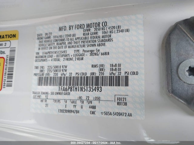 Ford Mustang Ecoboost Fastback 2022 1FA6P8TH1N5135493 Image 9