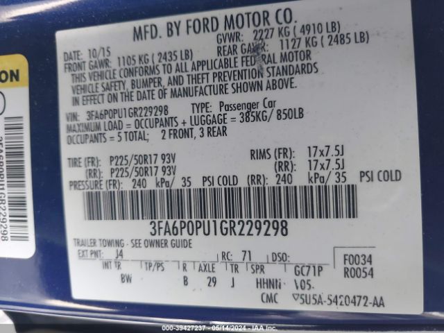 3FA6P0PU1GR229298 Ford Fusion Energi Se Luxury