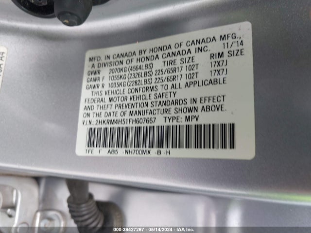 Honda CR-V EX 2015 2HKRM4H51FH607667 Image 9