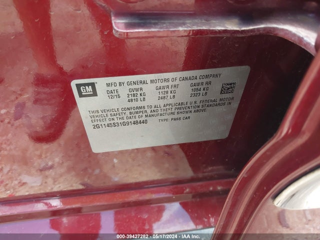 Chevrolet IMPALA 2LZ 2016 2G1145S31G9148440 Image 9