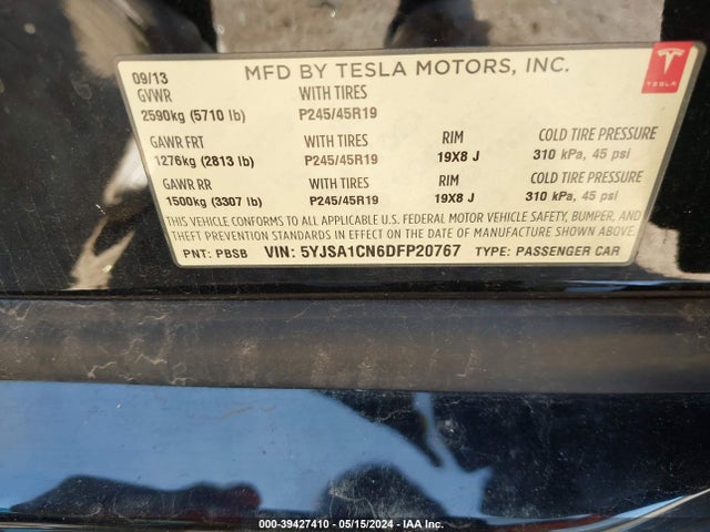 2013 TESLA MODEL S 5YJSA1CN6DFP20767 Photo 8