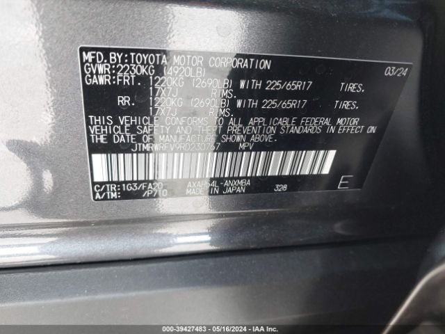 JTMRWRFV9RD230767 Toyota Rav4 Xle Hybrid