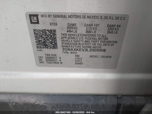 3GNAXKEV3LS509908 Chevrolet Equinox Fwd Lt 1.5l Turbo