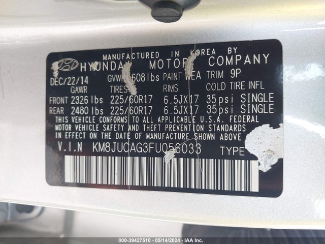 Hyundai TUCSON SE 2015 KM8JUCAG3FU056033 Image 9