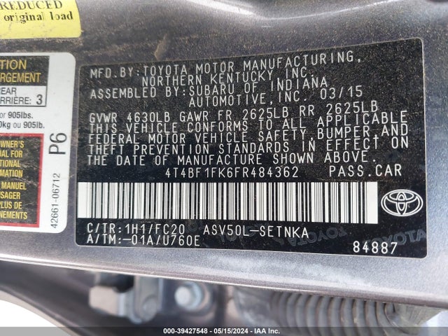 Toyota CAMRY LE 2015 4T4BF1FK6FR484362 Image 9