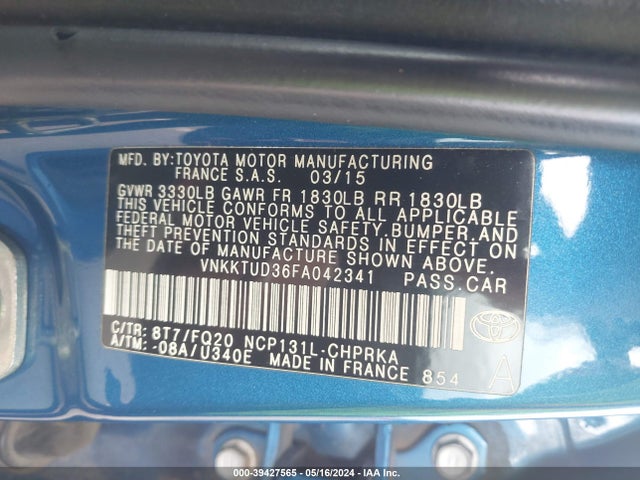 Toyota YARIS L 2015 VNKKTUD36FA042341 Image 9