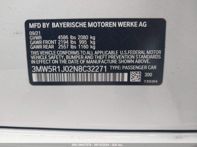 3MW5R1J02N8C32271 BMW 330I