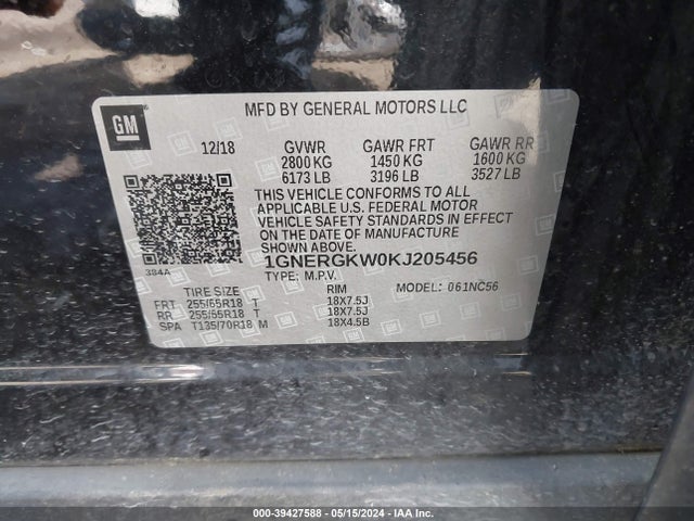 Chevrolet Traverse 1lt 2019 1GNERGKW0KJ205456 Image 9