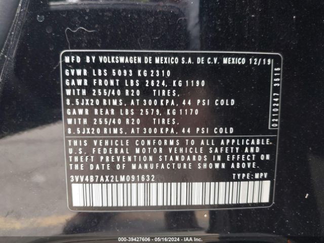 3VV4B7AX2LM091632 Volkswagen Tiguan 2.0t Sel Premium R-line