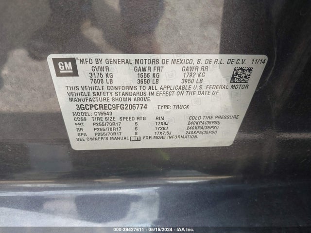 Chevrolet Silverado 1500 1lt 2015 3GCPCREC9FG206774 Image 9