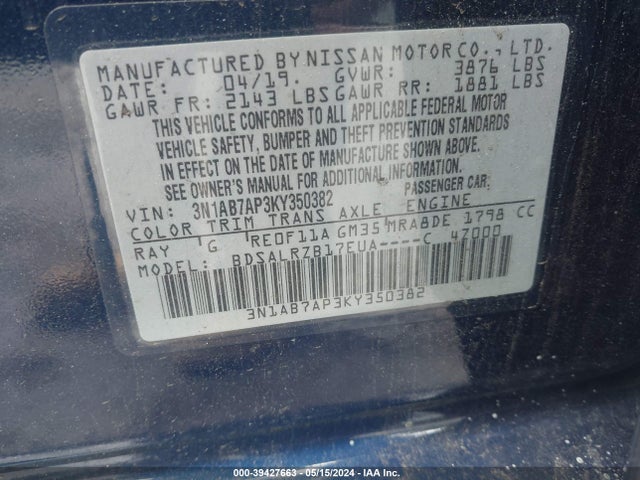 Nissan SENTRA SR 2019 3N1AB7AP3KY350382 Image 9