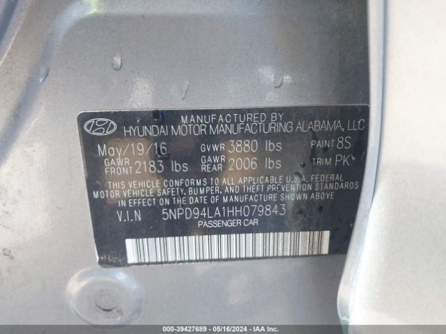 5NPD94LA1HH079843 Hyundai Elantra Eco